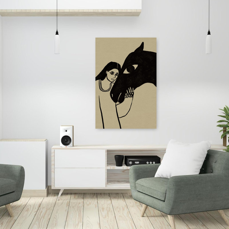 «Serene Woman Horse Bond», art serein minimaliste serein