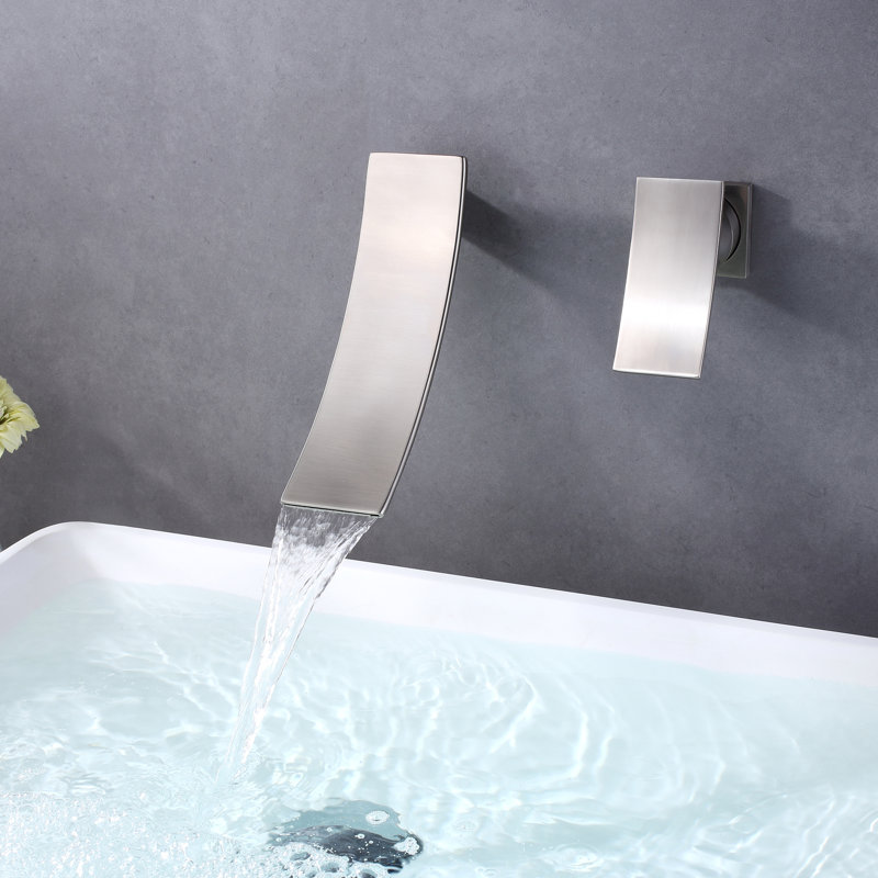 Wall Mount Bathroom Vanity Faucet, Waterfall Bathroom Faucet, Lavatory Faucet, Brushed Nickel