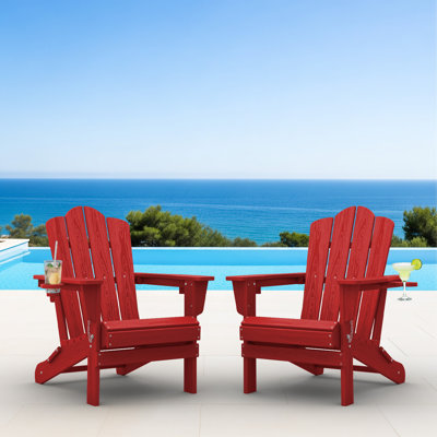 Ayanda HDPE Folding Adirondack Chair With Dual Cup Holder(Set Of 2)