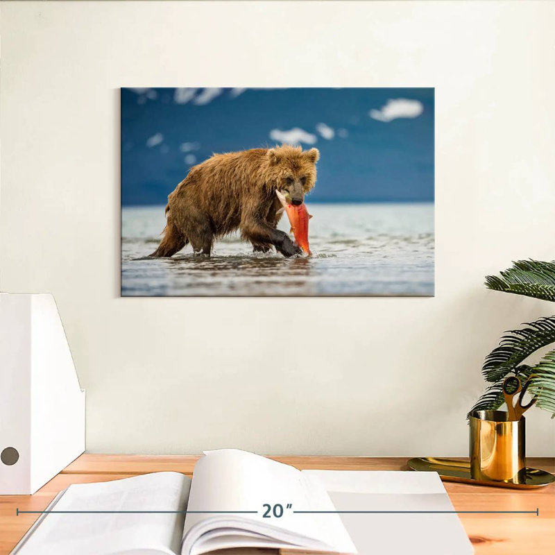 Brampt Grizzly Bear Eating Salmon, 8" H x 12" W