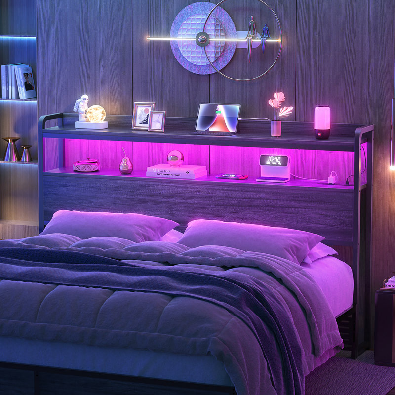 Têtes de rangement avec prises, ports USB et lumière DEL, Gris,  Double 