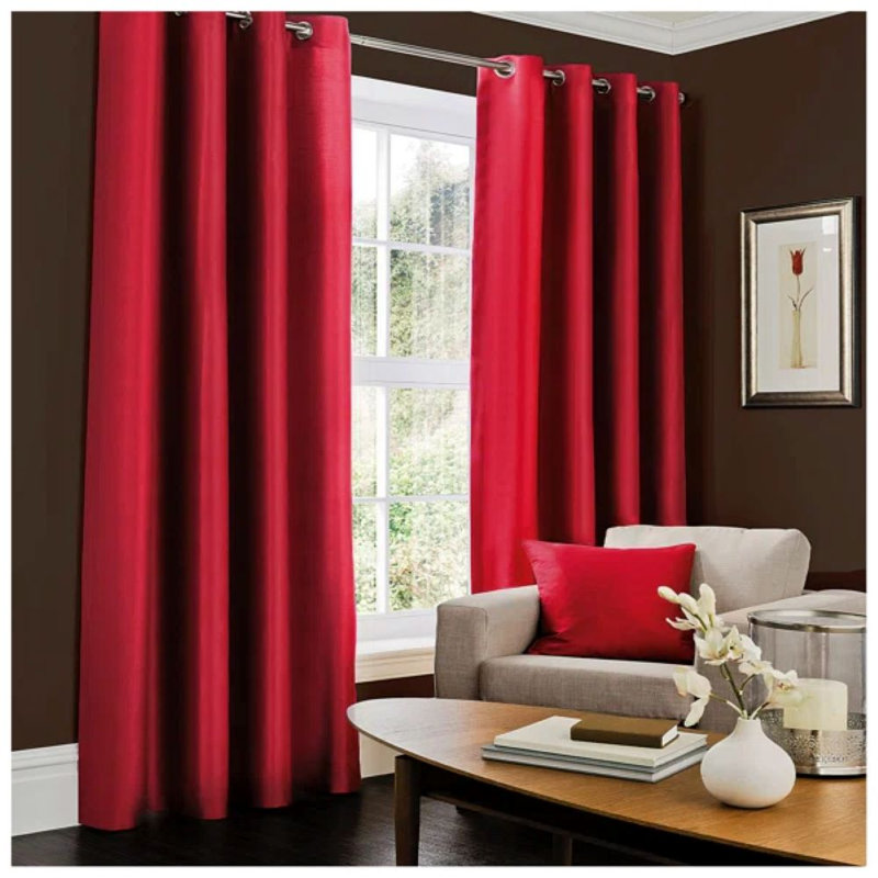 Luxury Faux Silk Lined Eyelet Curtains Pair - Elegant Window Drapes with Solid Colour Finish for Living Room Bedroom Dining Room Home Décor