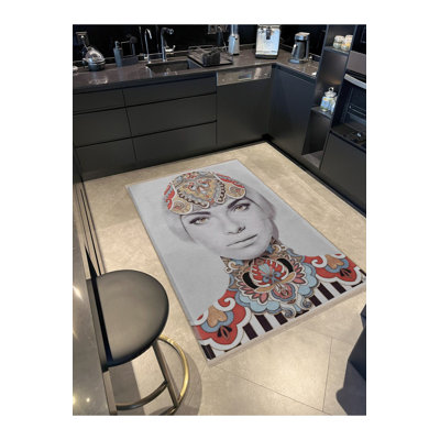 Tapis décoratif lavable à la machine beige