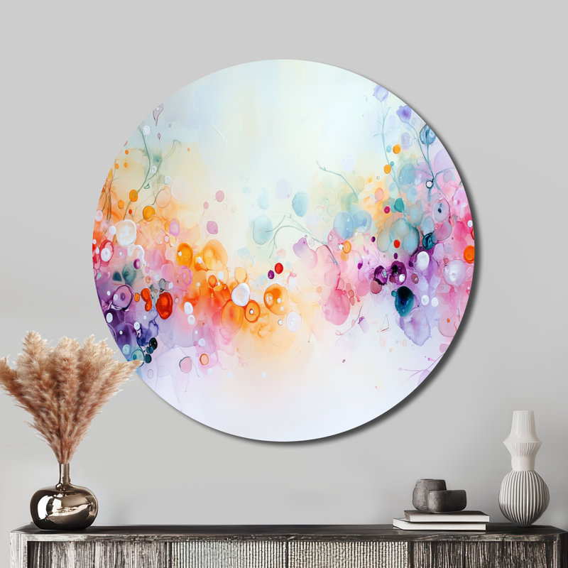«Vibrant Watercolor Ink Splash», art mural rond moderne abstrait, art mural rond en métal orange, H 36 po x l 36 po