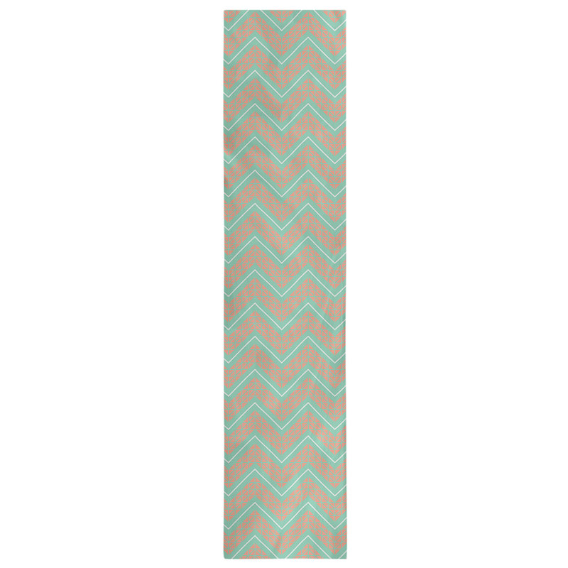 Stephenie Classic Hand Drawn Chevron Table Runner, 16" x 72", Green/Orange