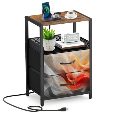 Table de chevet 2 tiroirs en tissu avec station de charge Lignes fluides éthérées