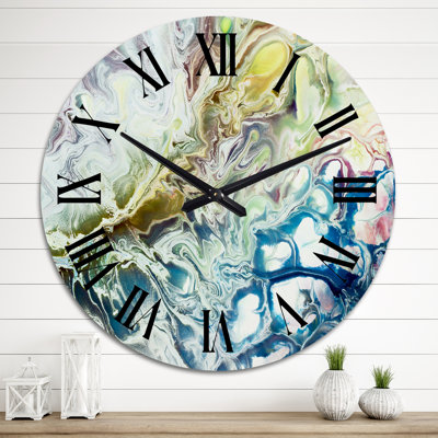 Horloge murale moderne jaune et vert à motif abstrait II