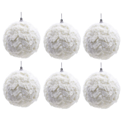 S/6 4" Cream Ruffle Ball Ornament