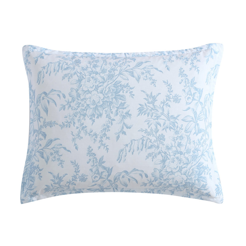 Blue Floral Cotton Twin Reversible Comforter Set with Shams