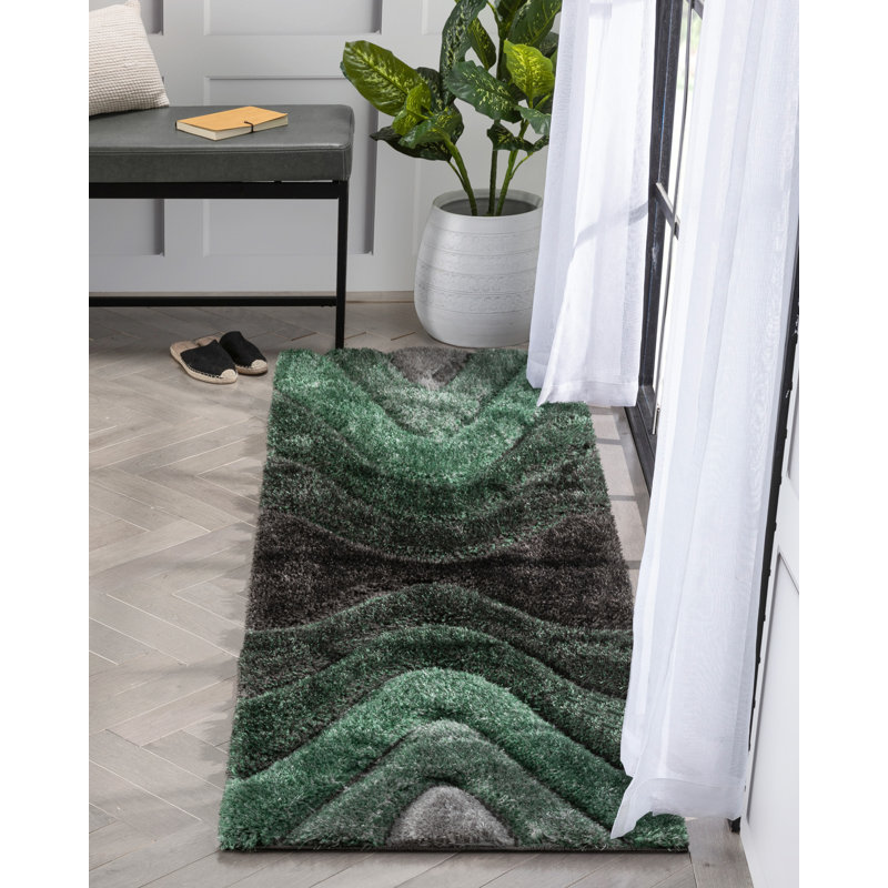  Tapis à motif géométrique vert San Francisco, Tapis de couloir 2 pi 3 po x 7 pi 3 po