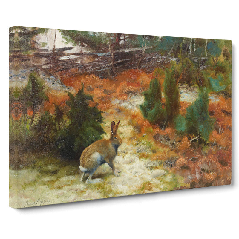 Hare Rabbit by Bruno Liljefors - Wrapped Canvas Painting, 40cm H x 60cm W x 3cm D