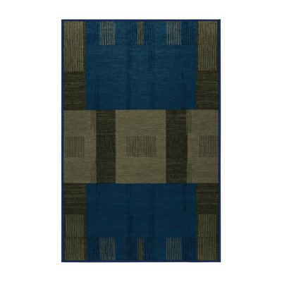 Machine Washable Checkered Blue Area Rug