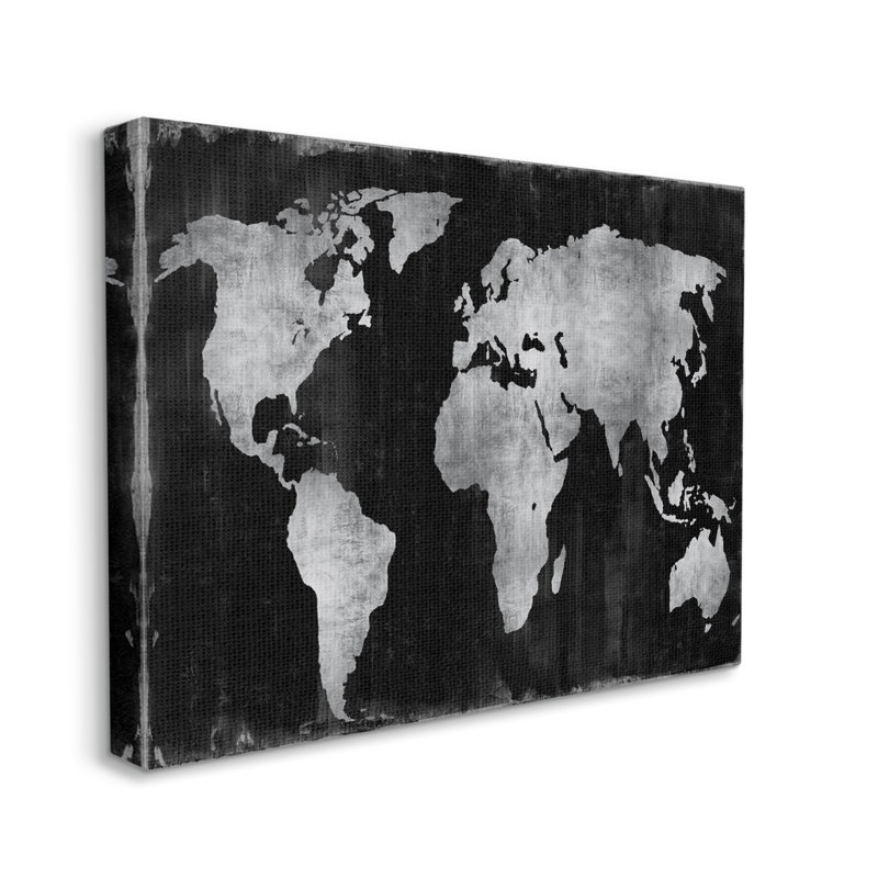 «Weathered Black World Map» par Russell Brennan, impression sur toile tendue, H 16 po x l 20 po x P 1,5 po