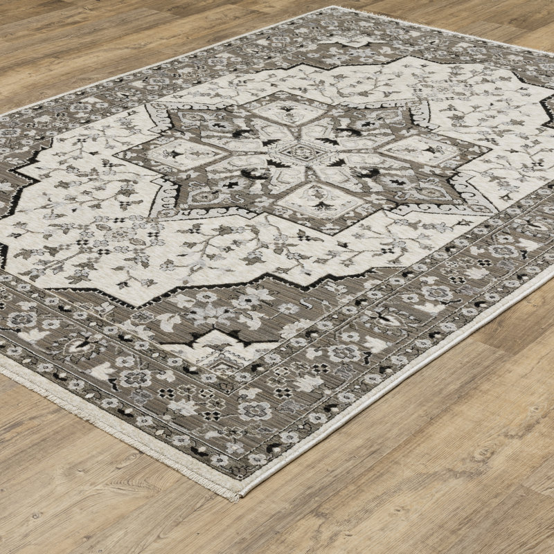 Tapis oriental ivoire / gris Aldred, Rectangle 7 pi 10 po x 10 pi 14 po