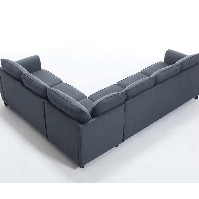 Lit en forme de L, canapé-lit modulaire 6 places, gris, avec un revêtement moelleux et un support 2 en 1, tissu de conception moderne
