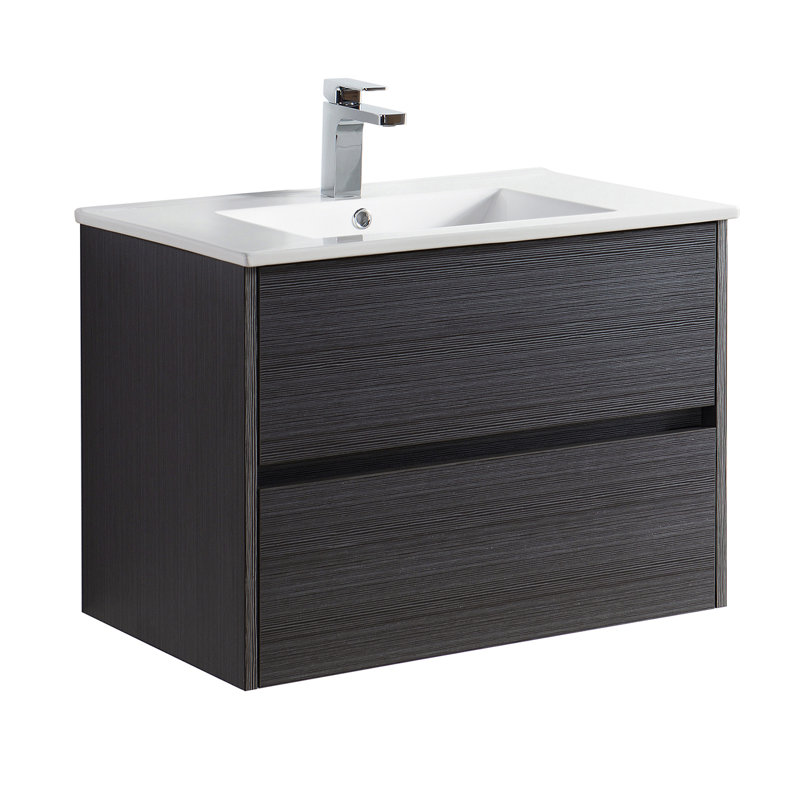 Meuble-lavabo mural simple 30 po avec lavabo en céramique, Gris argenté