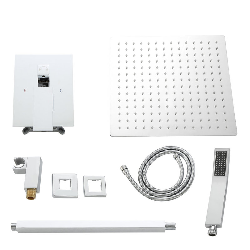 Topcraft 10-Inch Ceiling Mount Square Shower System With Rough-In Valve, Chrome