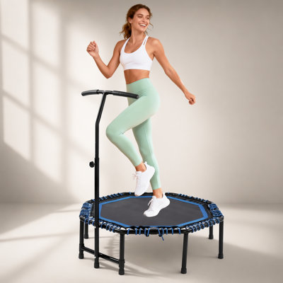 48 Inch Foldable Fitness Trampoline with Adjustable Handlebar, Durable Bungee Ropes, Stable and Quiet for Cardio and Strength Training at Home or Gym