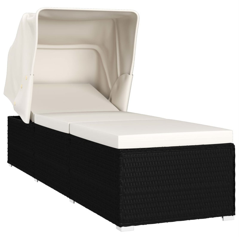 78" Long Single chaise with Cushions, Cream, Black