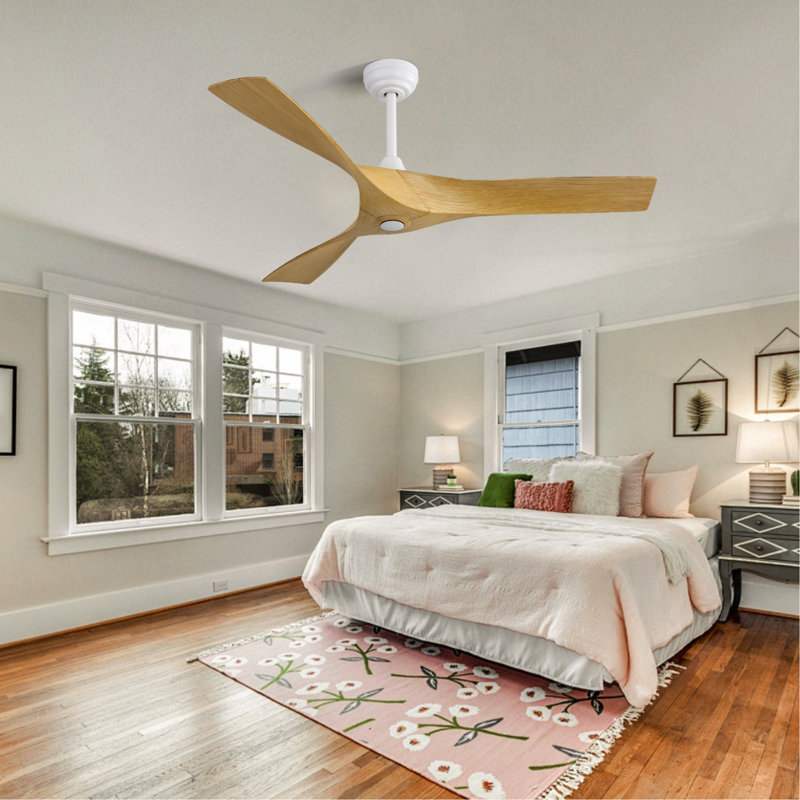 52 Inch Modern Ceiling Fan With 3 ABS Blades Remote Control Reversible DC Motor Without Light For Living Room, White, Natural