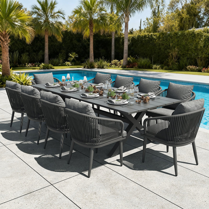 Ensemble de salle à manger de jardin 11 pièces 11 pièces, Dark Grey, Gris, 10