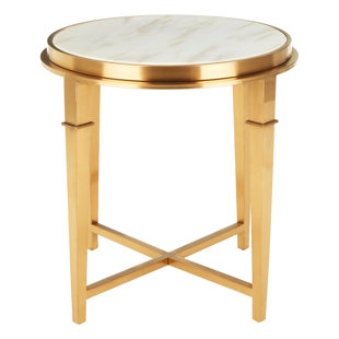 Round Marble Top and Gold Finish Side Table