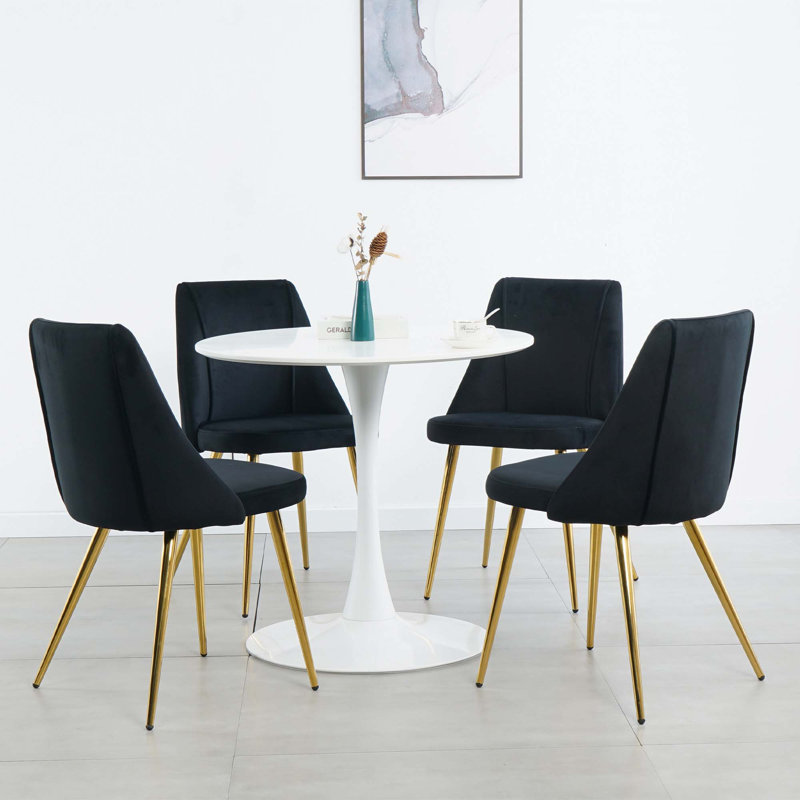 Ensemble de 4 chaises de salle à manger en velours, Doré, Noir