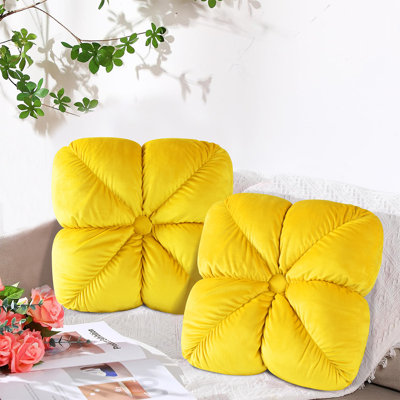Decorative Throw Pillows For Bed Couch - Set Of 2 Elegant Hand Ruched Flower Shaped Pillow,  Soft And Durable Velvet Floor Pillow For Home Decor, Bed Living Room And Sofa