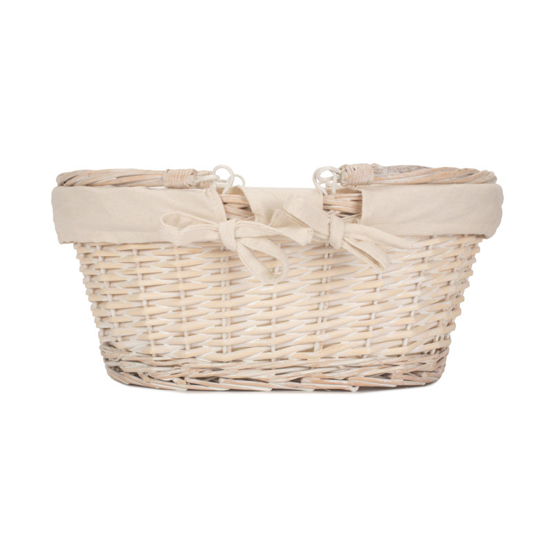 White Wicker Swing Handled Shopping Basket with Lining, 18cm H x 30cm W x 41cm D