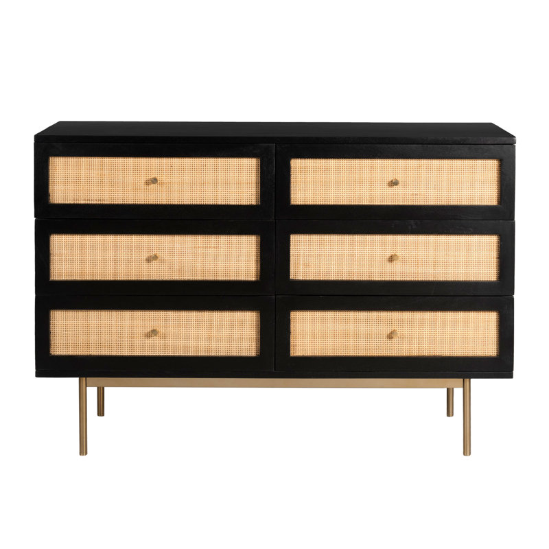 Maujim Solid Wood 42.25 " W 6 - Drawer Dresser, Black