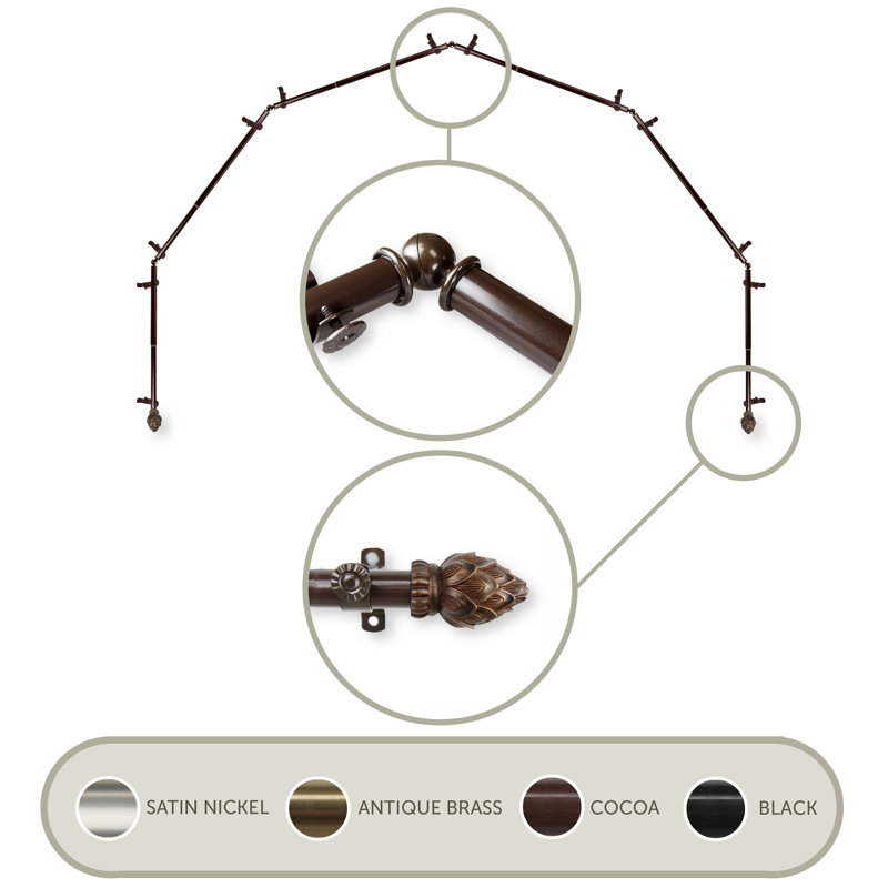 Ensemble de tringle à rideaux simple et quincaillerie à fenêtre de baie à 6 faces, Cacao, 28-48" (each side)