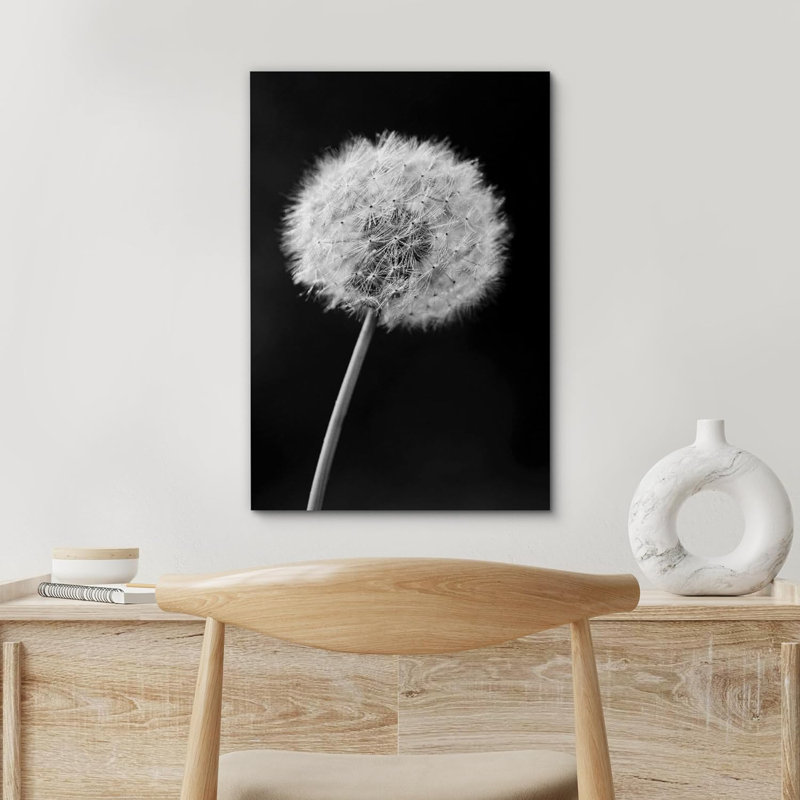 Dandelion " Retro Film Grain Dandelion Closeup Floral Plants Photography Modern Art Rustic ", Wrapped Canvas