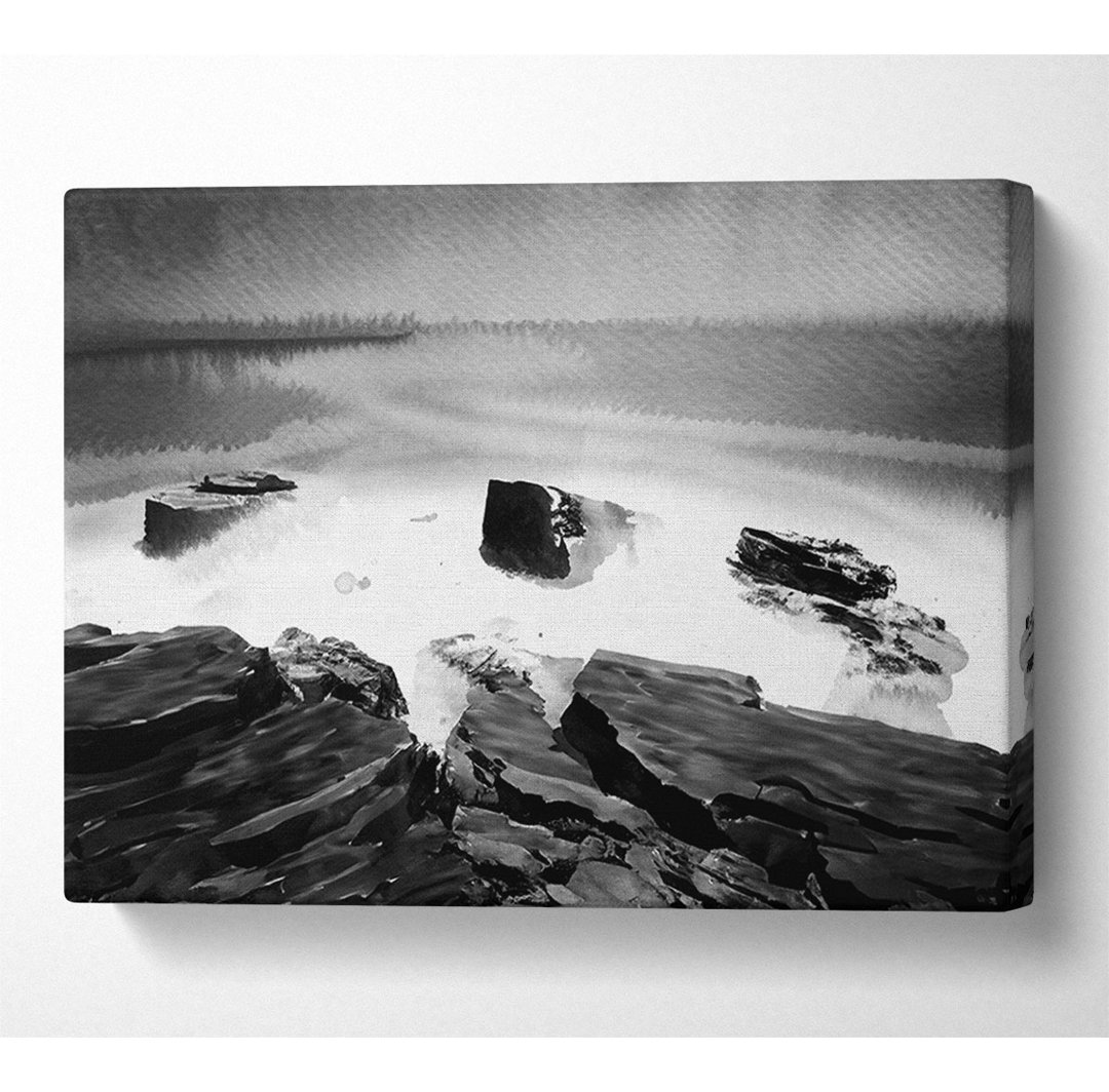 Surreale Ozean Felsen B N W - Leinwanddrucke auf Leinwand