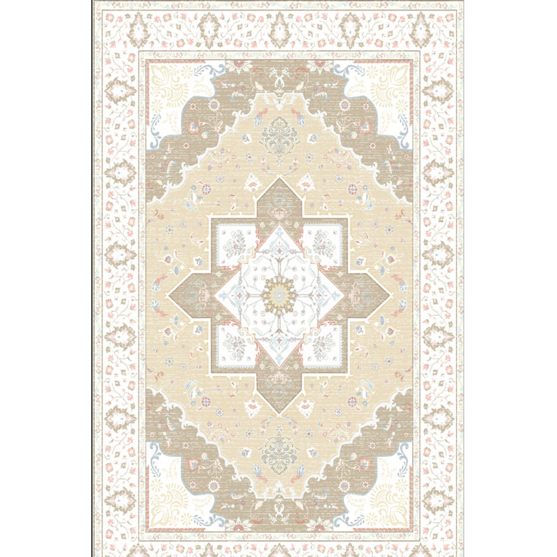 Washable Indoor/Outdoor Area Rug Yellow Vintage Floral Carpet Living Room Bedroom  Enterance