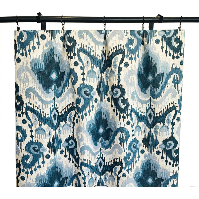 Navy Grey Blue Damask Ikat Paisley Print Curtain Panels, 50" W x 108" L