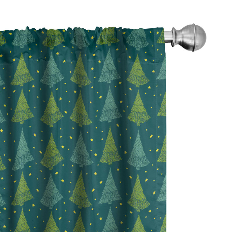 Christmas Tree Floral Semi-Sheer Rod Pocket Curtain Panels, 28" x 63"
