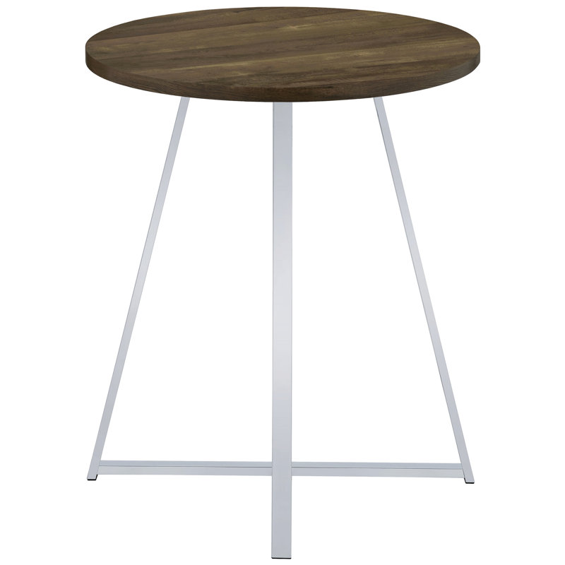 Table bistro ronde de 35 po de hauteur avec pieds et finition chêne brun pour base évasée pour salle à manger 2 po
