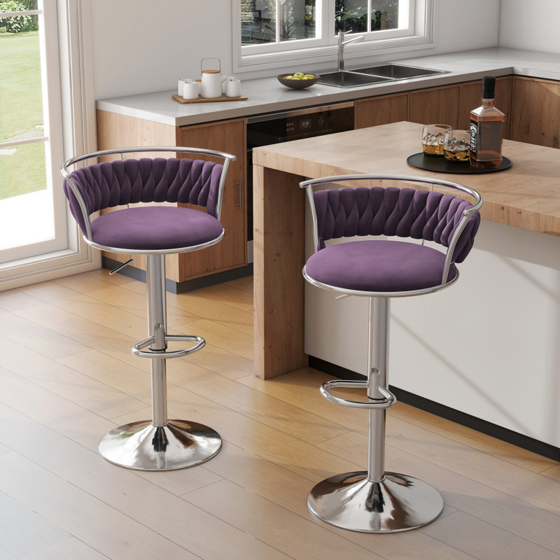 Ginko Modern Swivel Bar Stool with Backrest, Adjustable Height Kitchen Island Stool with Upholstered Seat and Footrest,