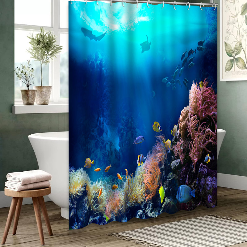 Rideau de douche Underwater Coral Reef Tropical Ocean avec 12 crochets, L 72 po x l 72 po