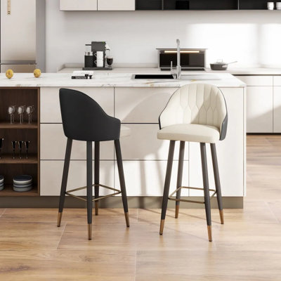 28.7" Seat Height Upholstered Modern Bar Stool With Back And Metal Legs For Kitchen, PU Leather Bar Height Bar Stools Set Of 2 by Latitude Run