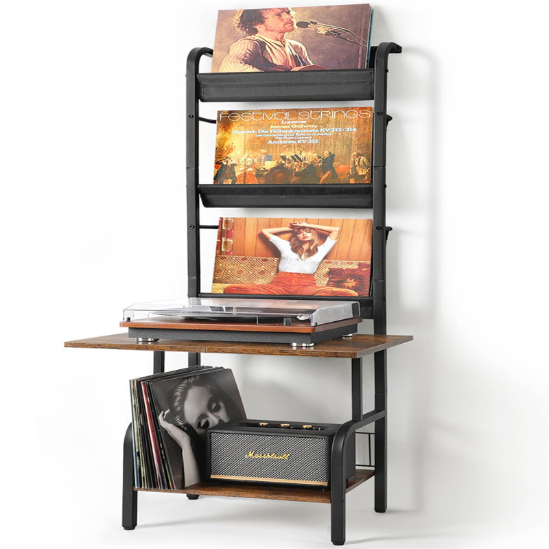 Biegel 144cm H Media Shelves, Black/Brown