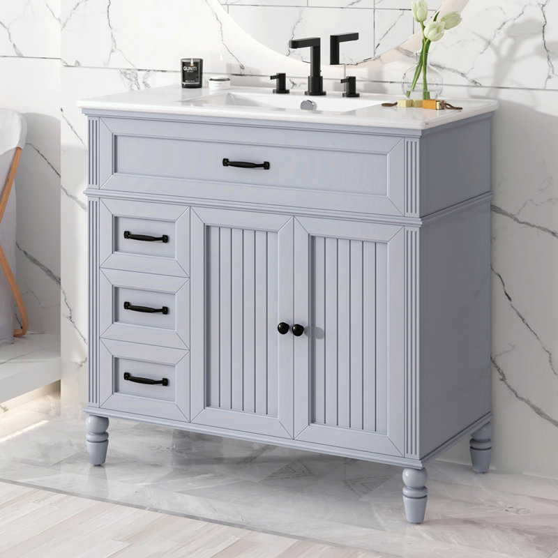 Meuble-lavabo 36 po avec lavabo, Noir, noir, noir, noir, Gris