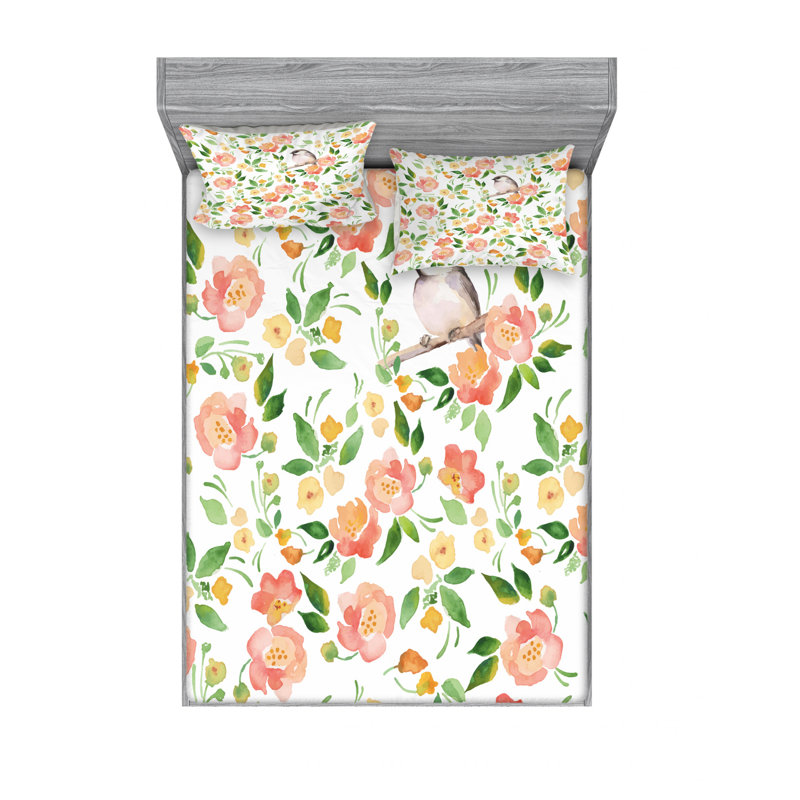 Microfiber Floral Sheet Set, Full/Double Sheet Set + Fitted Sheet + Pillowcase