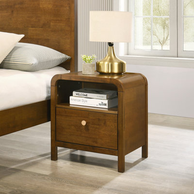 Roundhill Furniture Eldren Wood Nightstand with Solid Rubberwood Frame, Walnut Finish