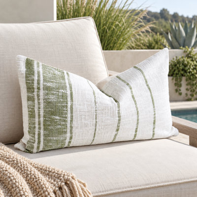 Striped Handwoven Cotton Lumbar Pillow Cover Boho Textured 14 x 22 Inch