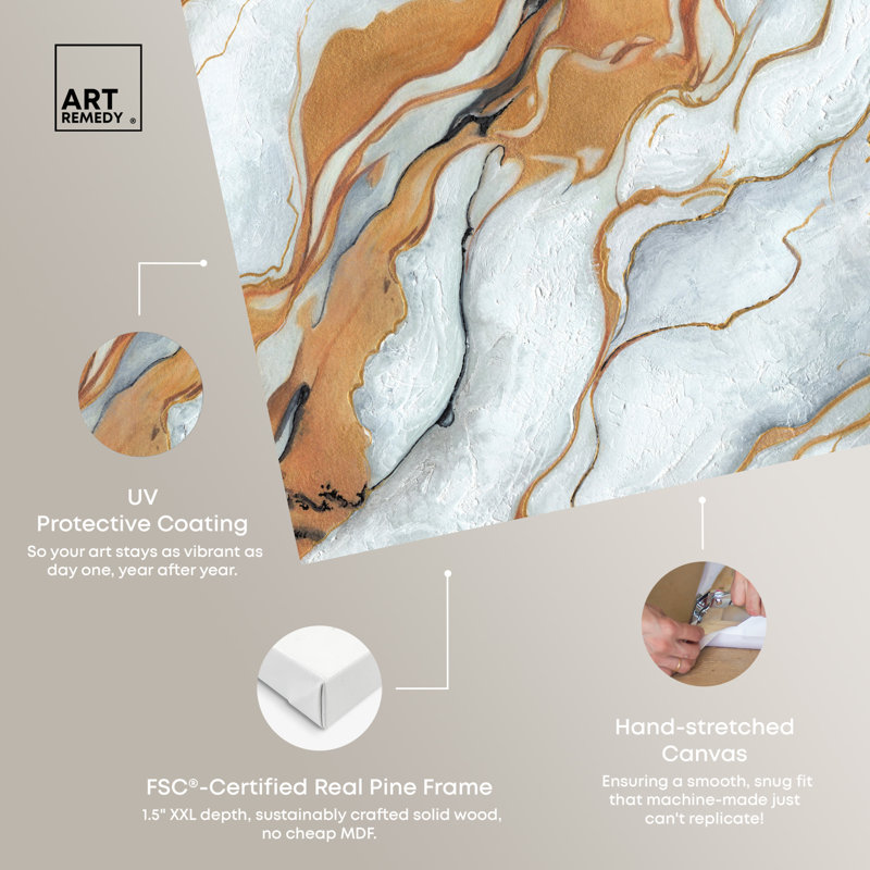 Gold and White Marble Abstract Canvas Wall Art, 24" x 16"