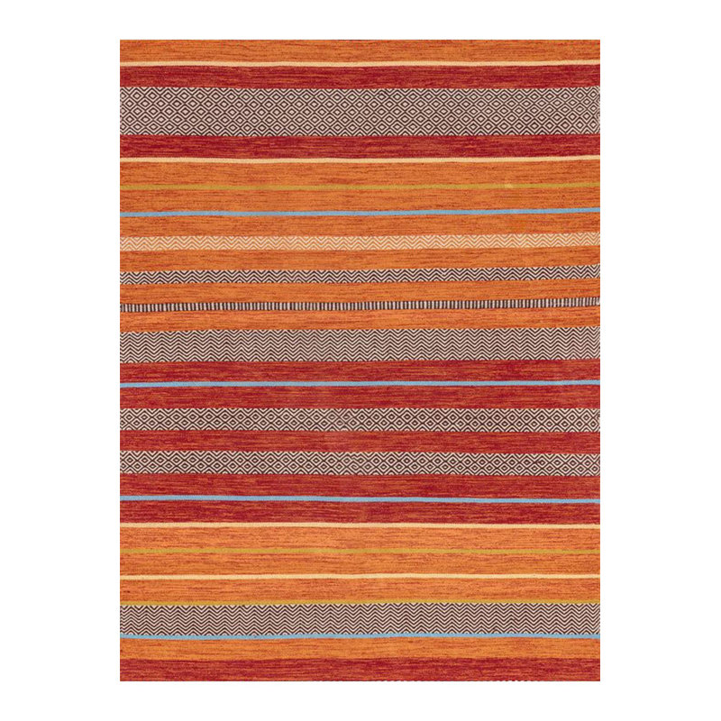 Tapis décoratif moderne à motif de lignes rayées orange et rouge lavable à la machine