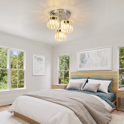 3-Light Chrome Semi Flush Mount Ceiling Light, Modern Crystal Fixture For Kitchen, Entryway & Bedroom