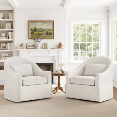 Martha 30.3" W Skirted Swivel Accent Barrel Chair With Lumbar Pillow（set Of 2）