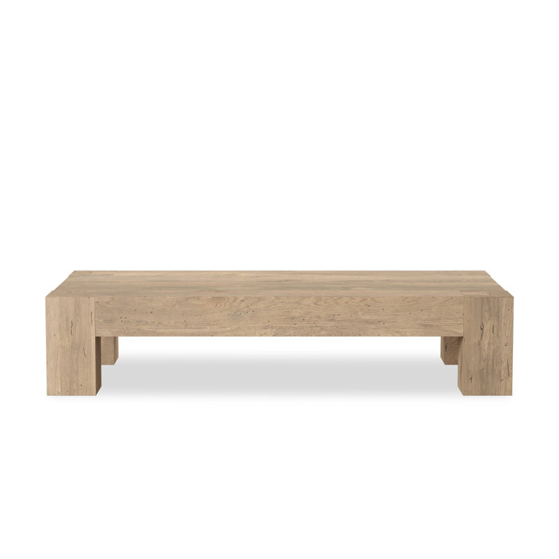 Hudson Solid Wood 4 Legs Coffee Table, 15" H x 70" W x 35" D, Whitewash Rustic Wormwood Oak